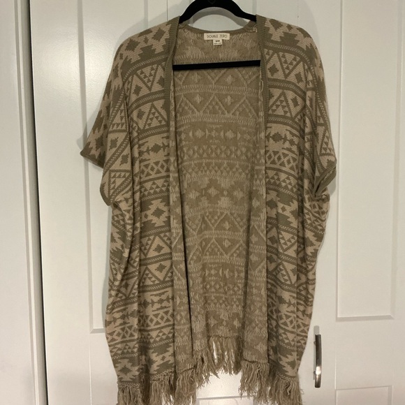Double Zero Sweaters - Double Zero Beige Geometric Women's Poncho